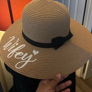 Wifey embroidered Sun Hat with Black Bow